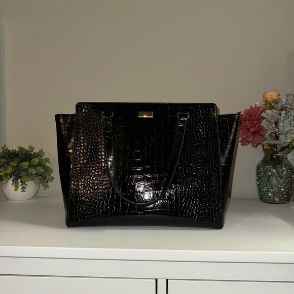 Kate Spade Elissa Bristol Large Black Croc Tote Bag - Like New with No Flaws! ♠️ - Picture 8 of 12